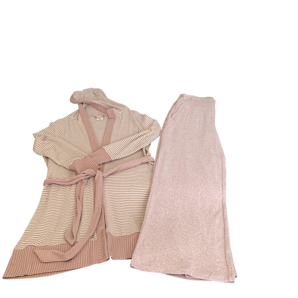 Soma Light Pink/Ivory Lounge Set Size S/M Open Front Sweater and S Pant